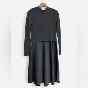 Etcetera Gray Knit Sweater dress with sateen skirt XS